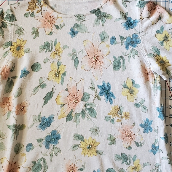 Crop Beaded Sequined Vintage Sweater 90's Florals - Picture 3 of 7